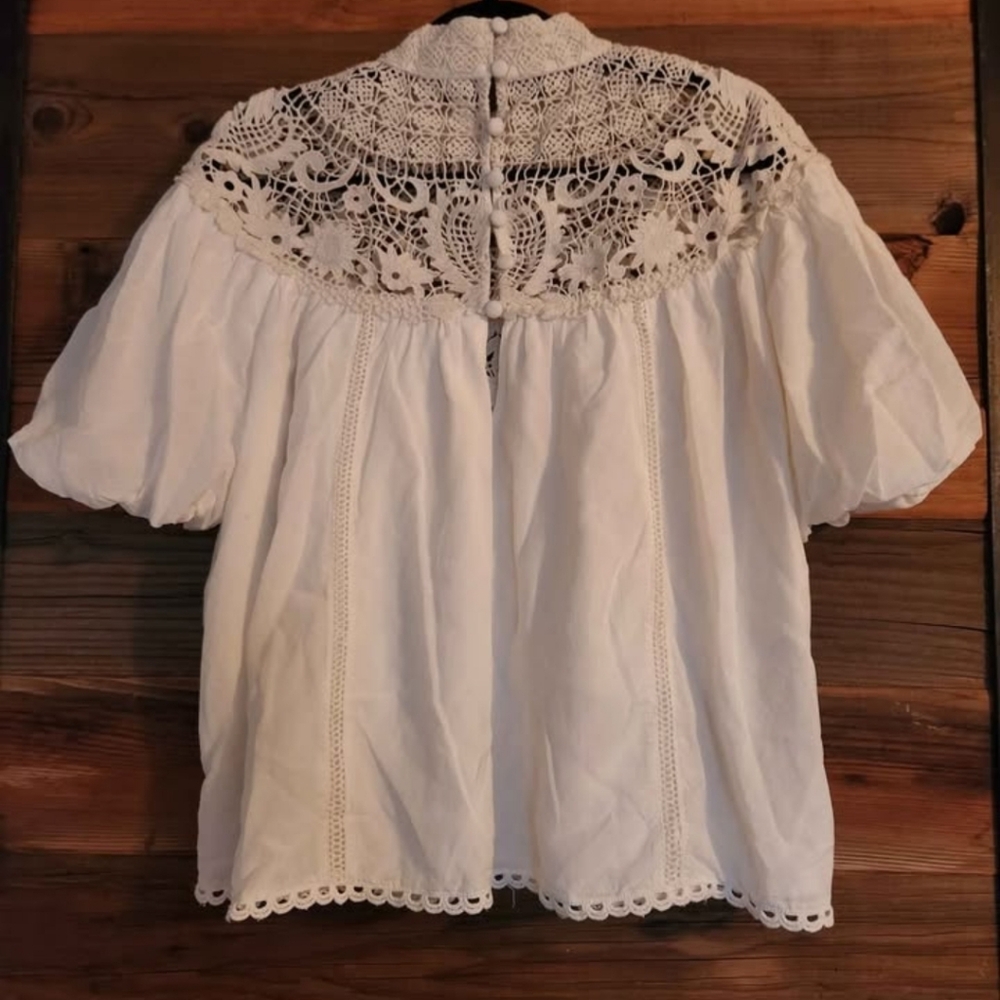NWT Anthropologie Mock Neck Puff Sleeve Lace Blouse XS MINOR CALL OUT SEE BELOW - Picture 4 of 5